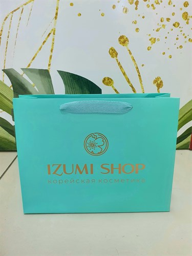 Фирменный пакет Izumi shop бирюзовый 70р - фото 12804